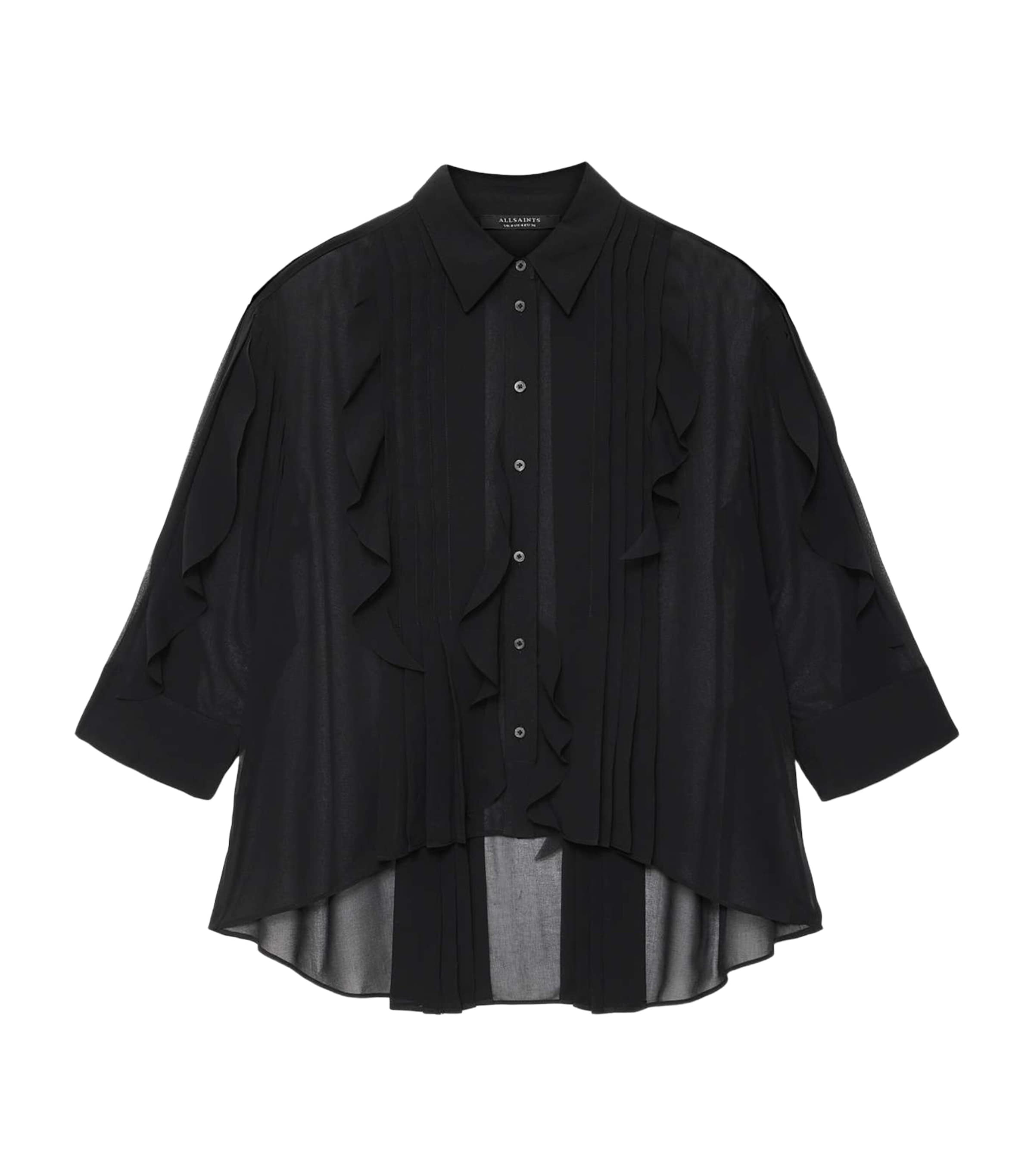 AllSaints Womens Chiffon Frill-Trim Minna Shirt Black