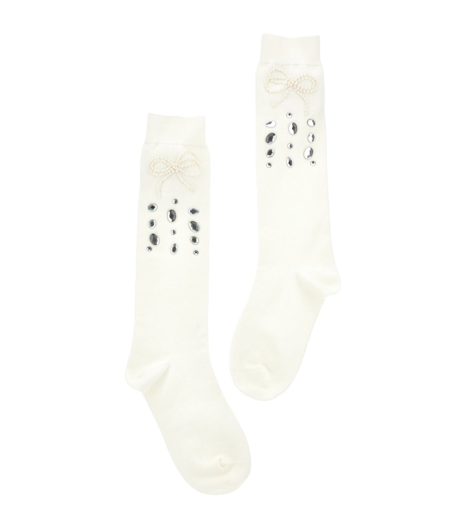 Rhinestone- and Bow-Embellished Socks