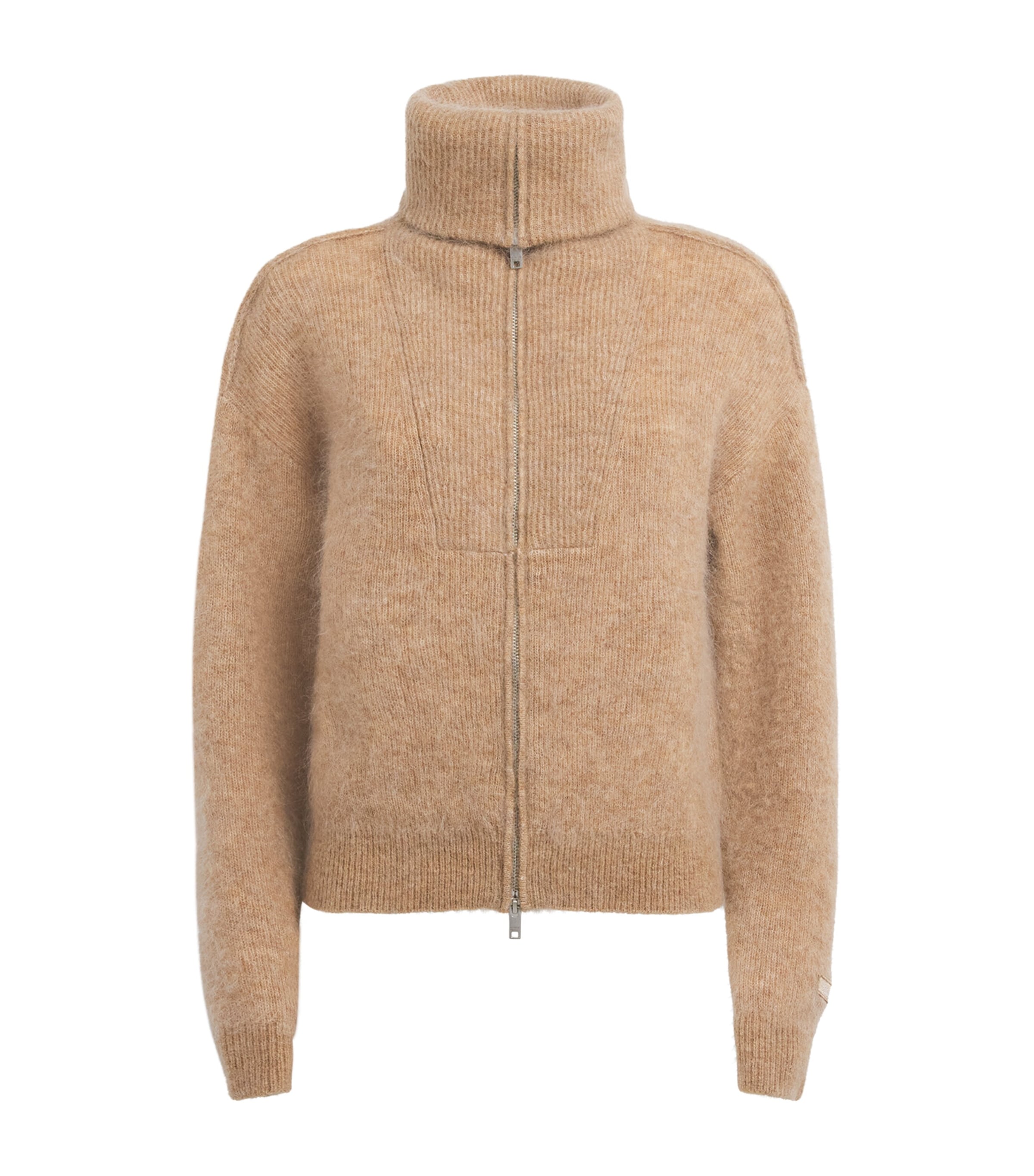 Claudie Pierlot Womens Funnel-Neck Zip Cardigan Camel
