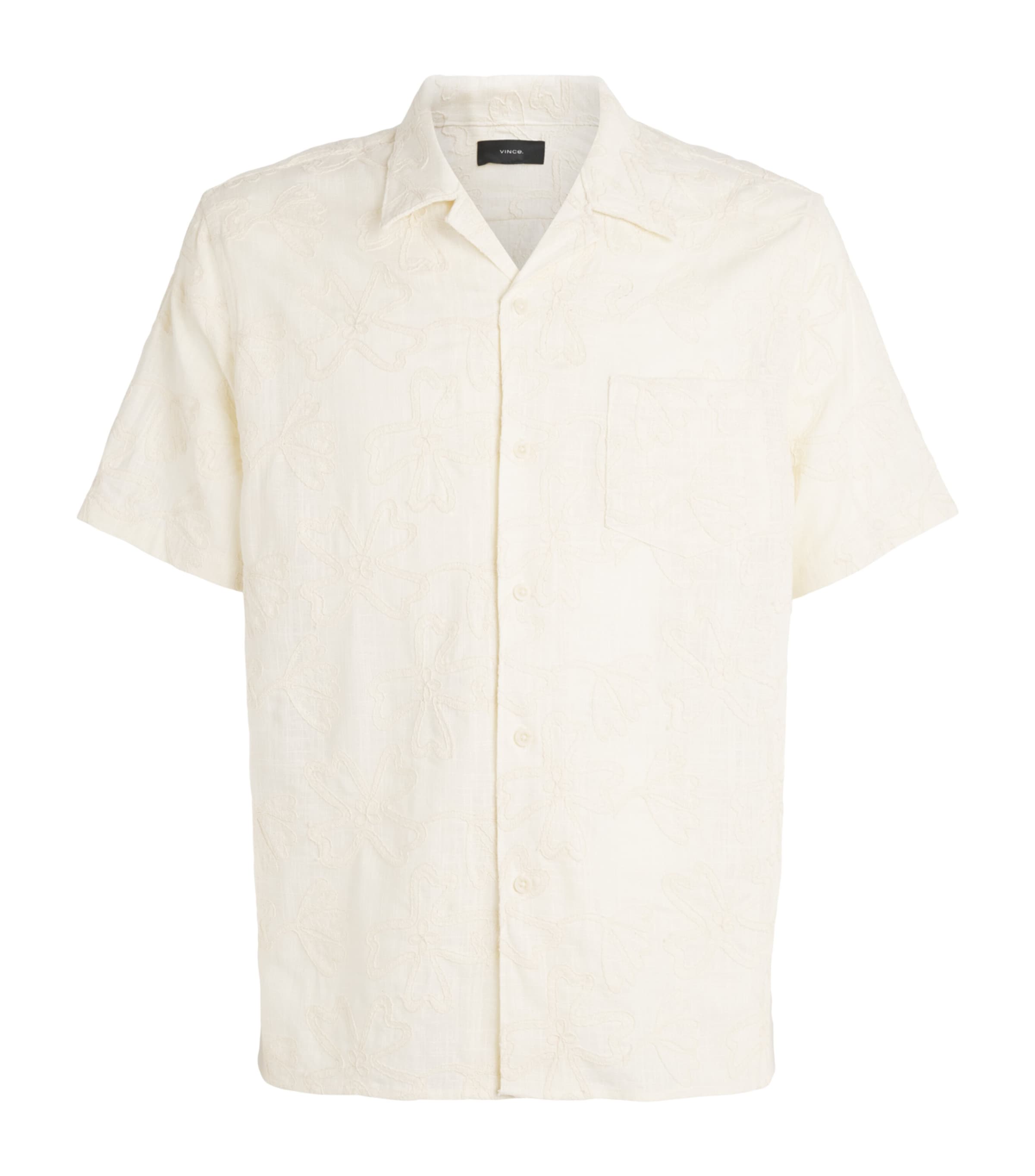 Vince Mens Embroidered Floral Cabana Shirt Blanco