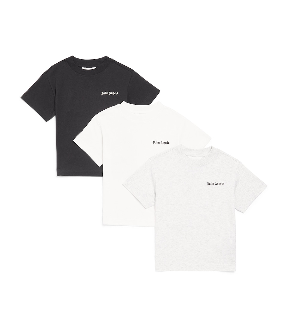 Palm Angels Kids Set of 3 Cotton Logo T-Shirts (4-12+ Years) Blk Co Gry Mel