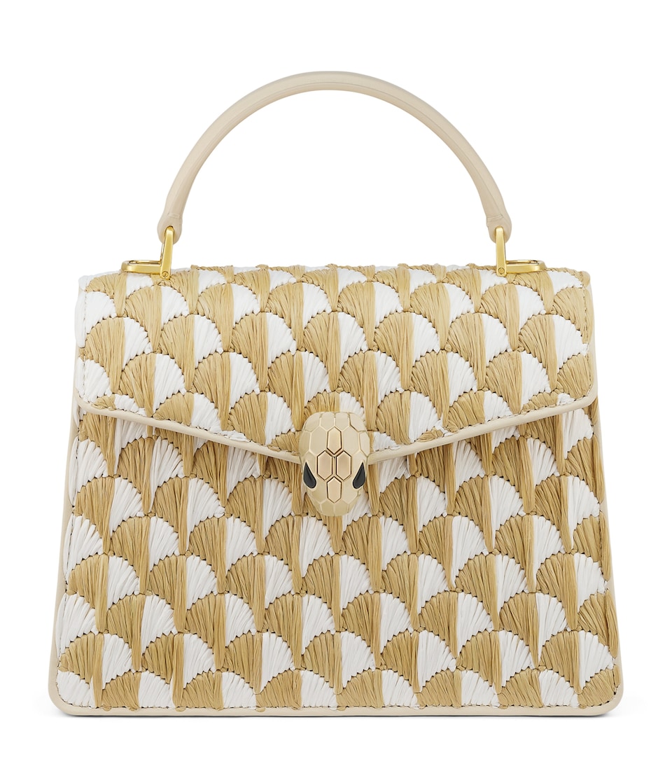 Bvlgari Medium Raffia Serpenti Forever Top-Handle Bag Beige Medium