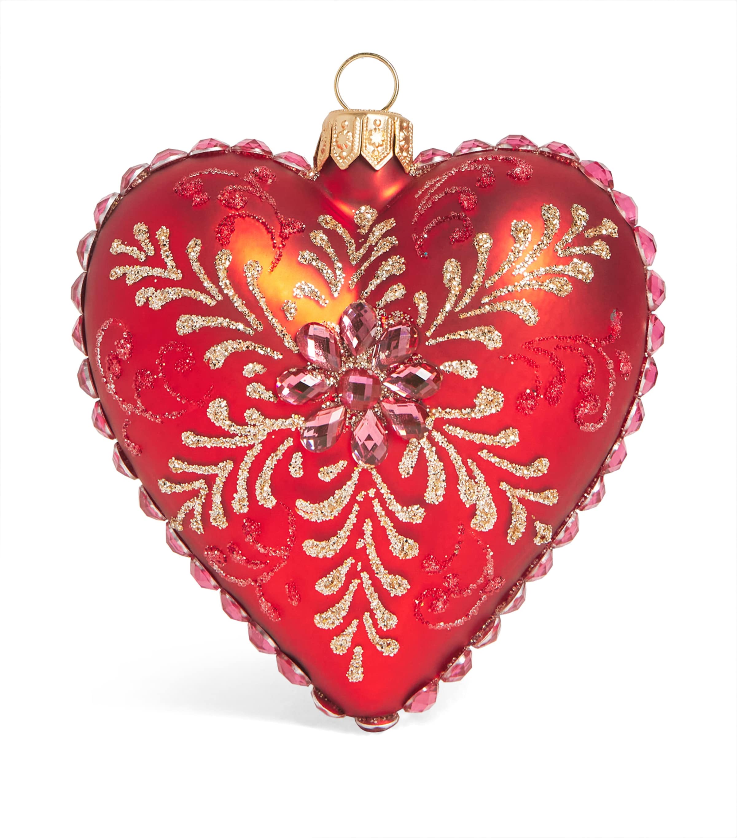 Harrods Glittery Heart Bauble Red Matt