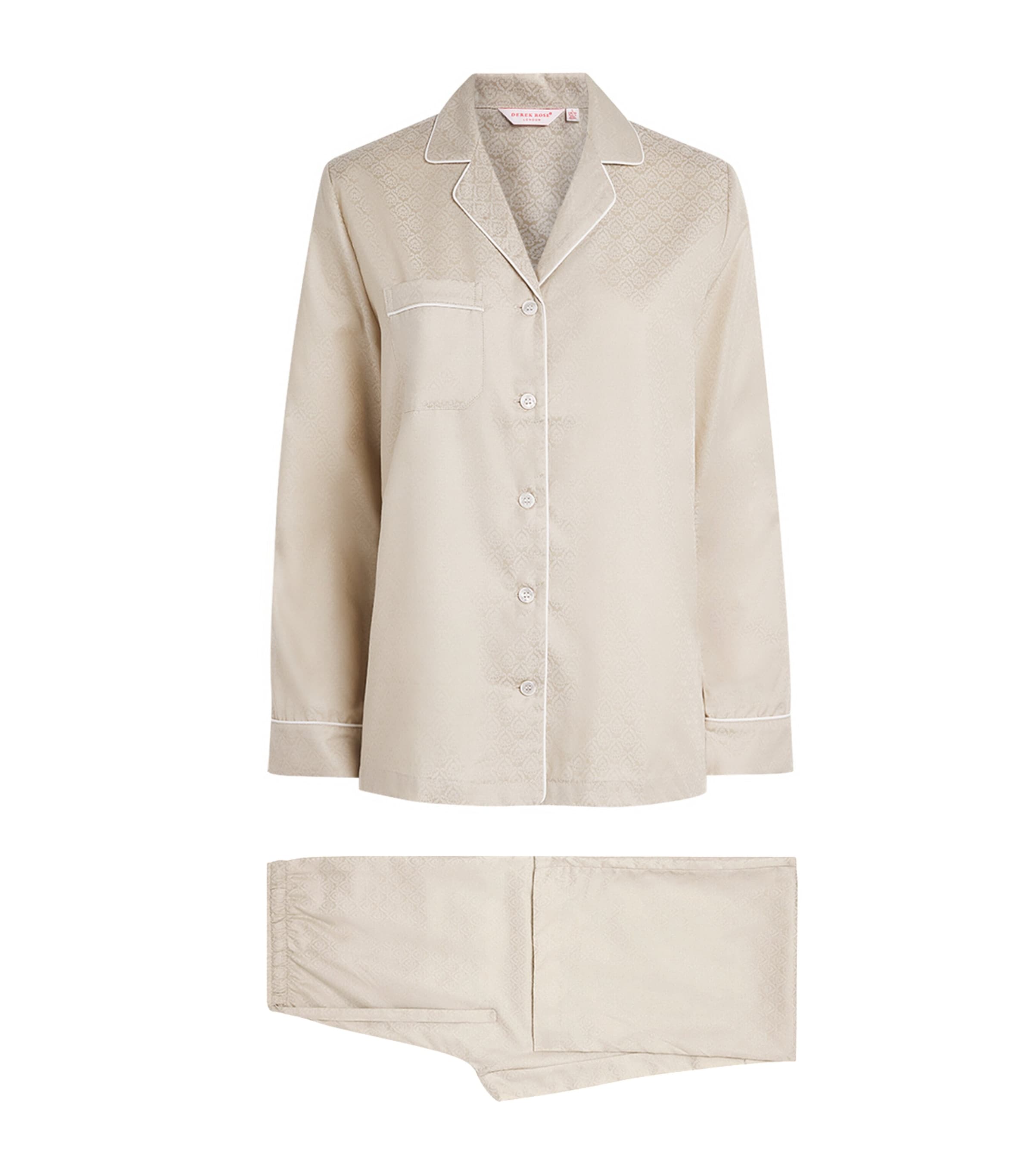 Derek Rose Womens Cotton Jacquard Pyjama Set Beige