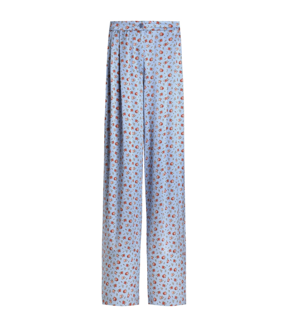 Silk Floral Wide-Leg Trousers