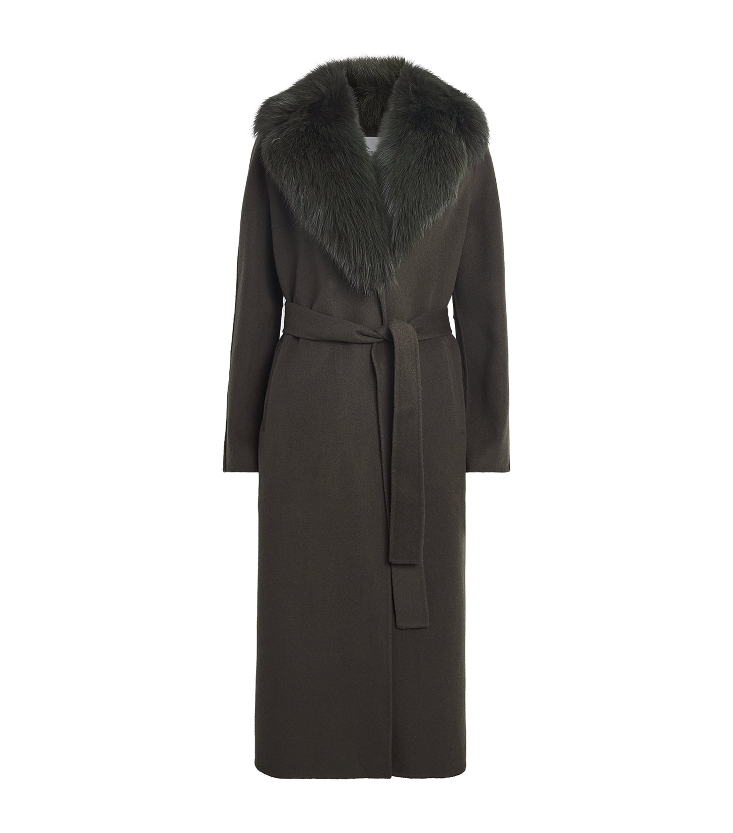 Yves Salomon Womens Wool-Cashmere Fur-Trim Coat
