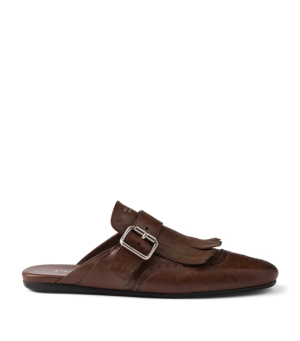 Leather Fringed Shuffle Mules