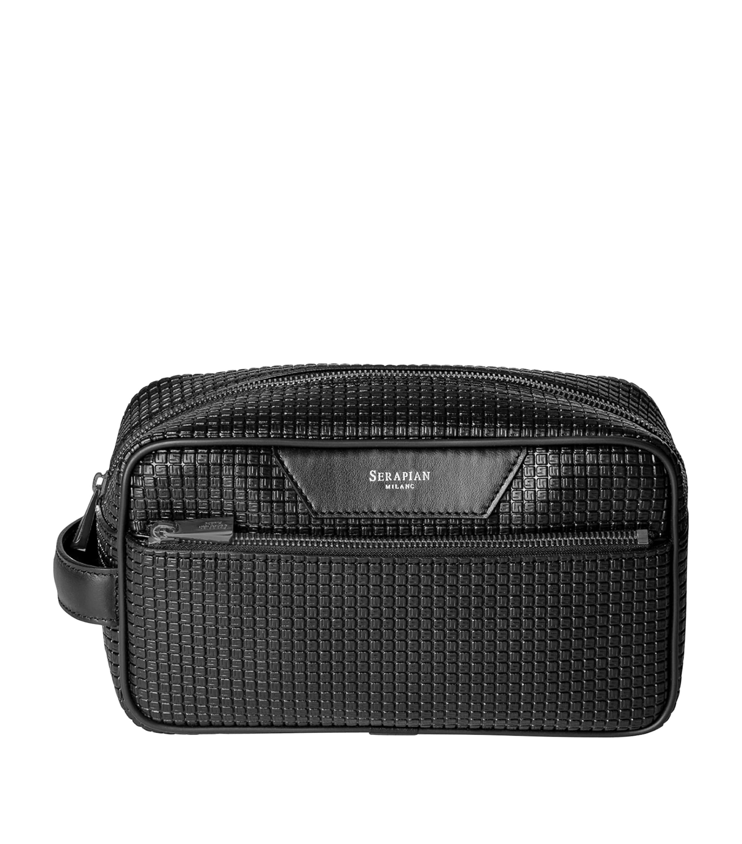 Serapian Coated Canvas-Leather Wash Bag Black Eclipse