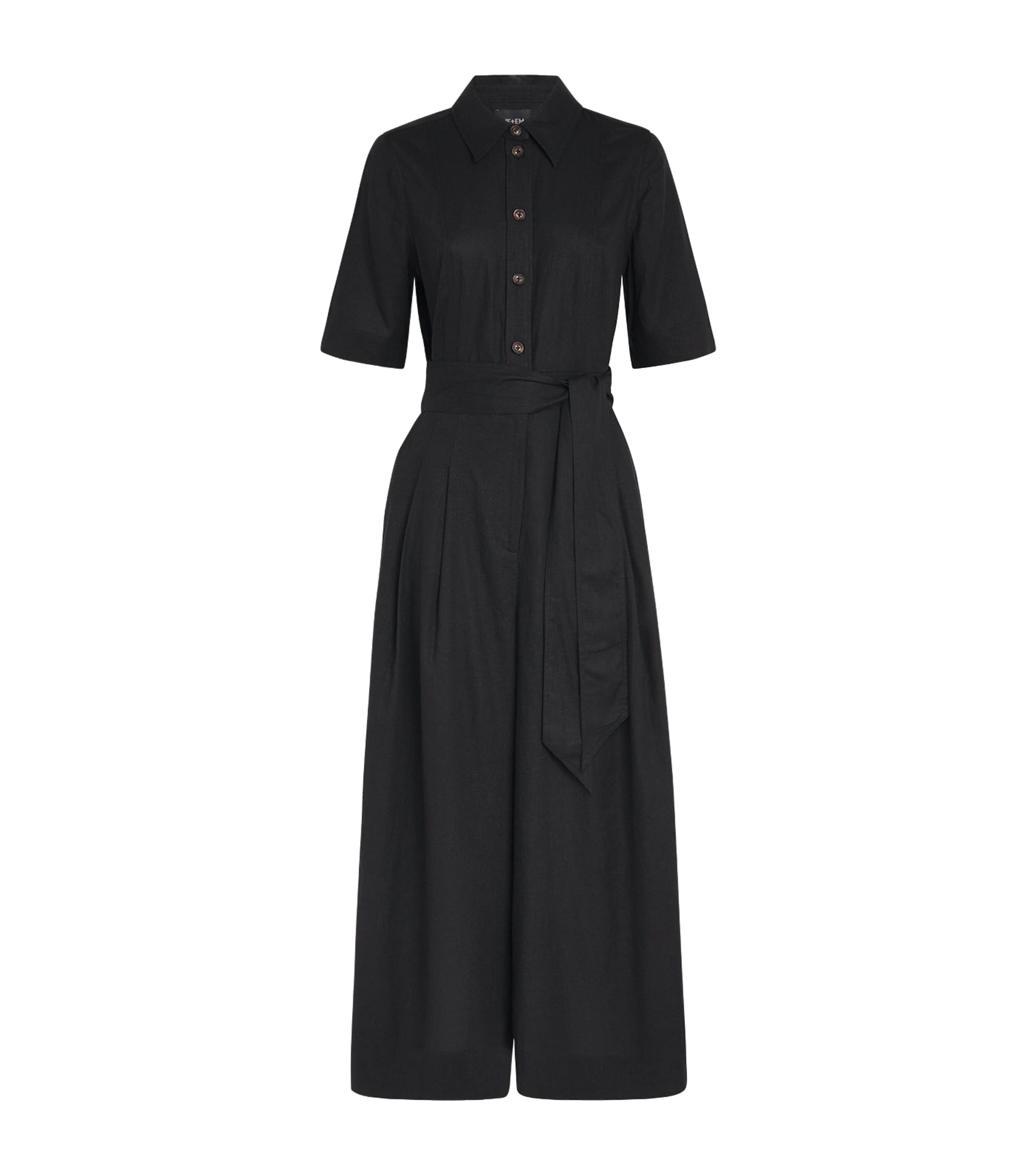 ME+EM Womens Linen-Blend Culotte Jumpsuit Black
