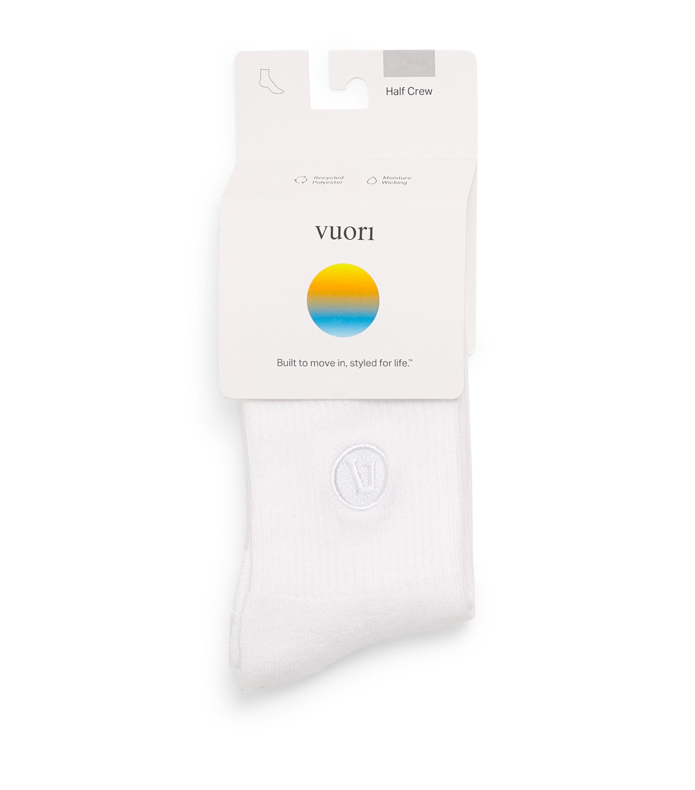 VUORI Mens Half Crew Performance Socks White Wht