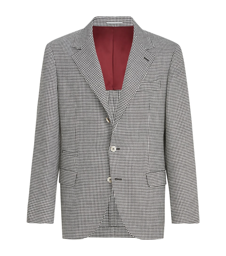 Virgin Wool-Blend Houndstooth Deconstructed Blazer