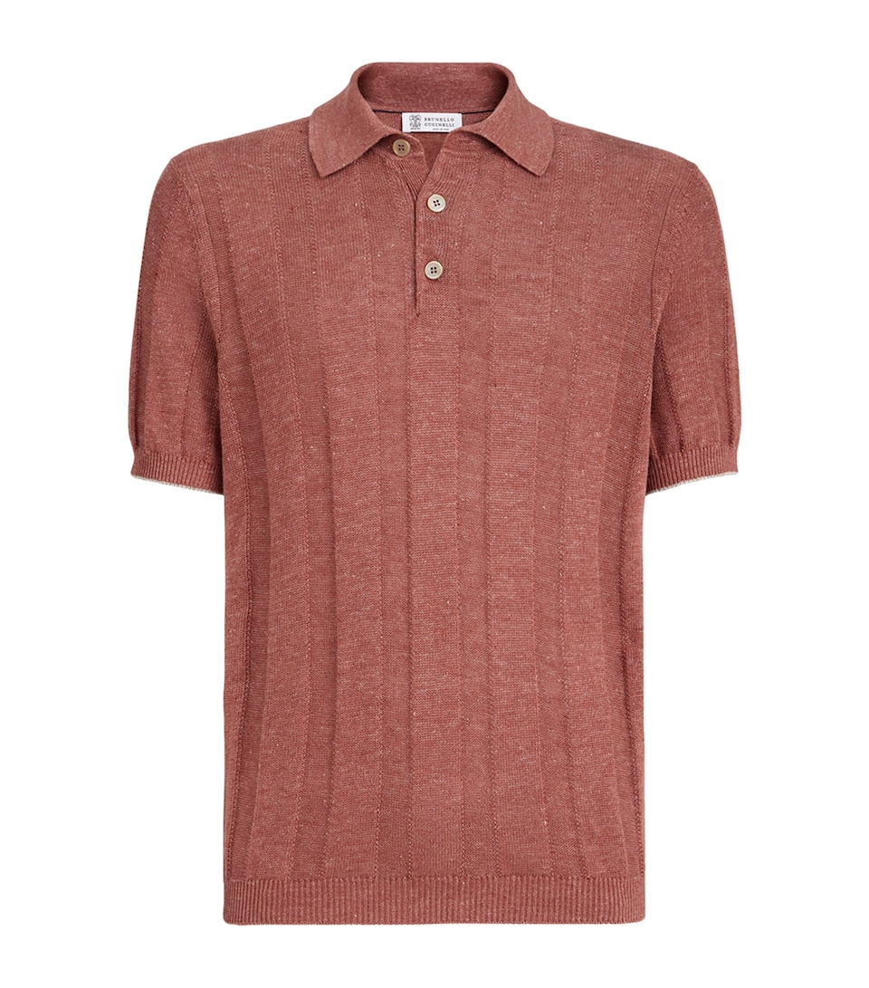 Brunello Cucinelli Mens Linen-Cotton Rib-Knit Polo Sweater
