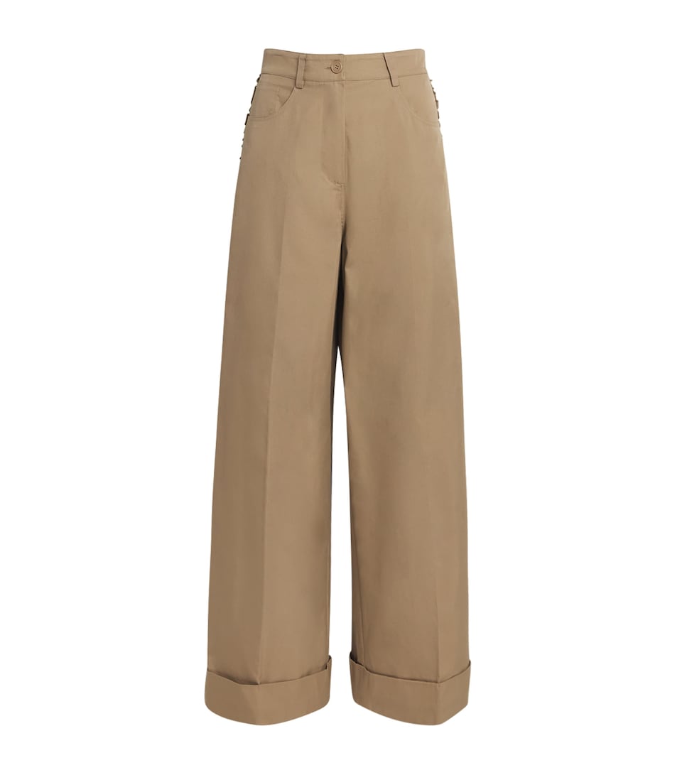 Claudie Pierlot Womens Cotton-Blend Wide-Leg Trousers Beige