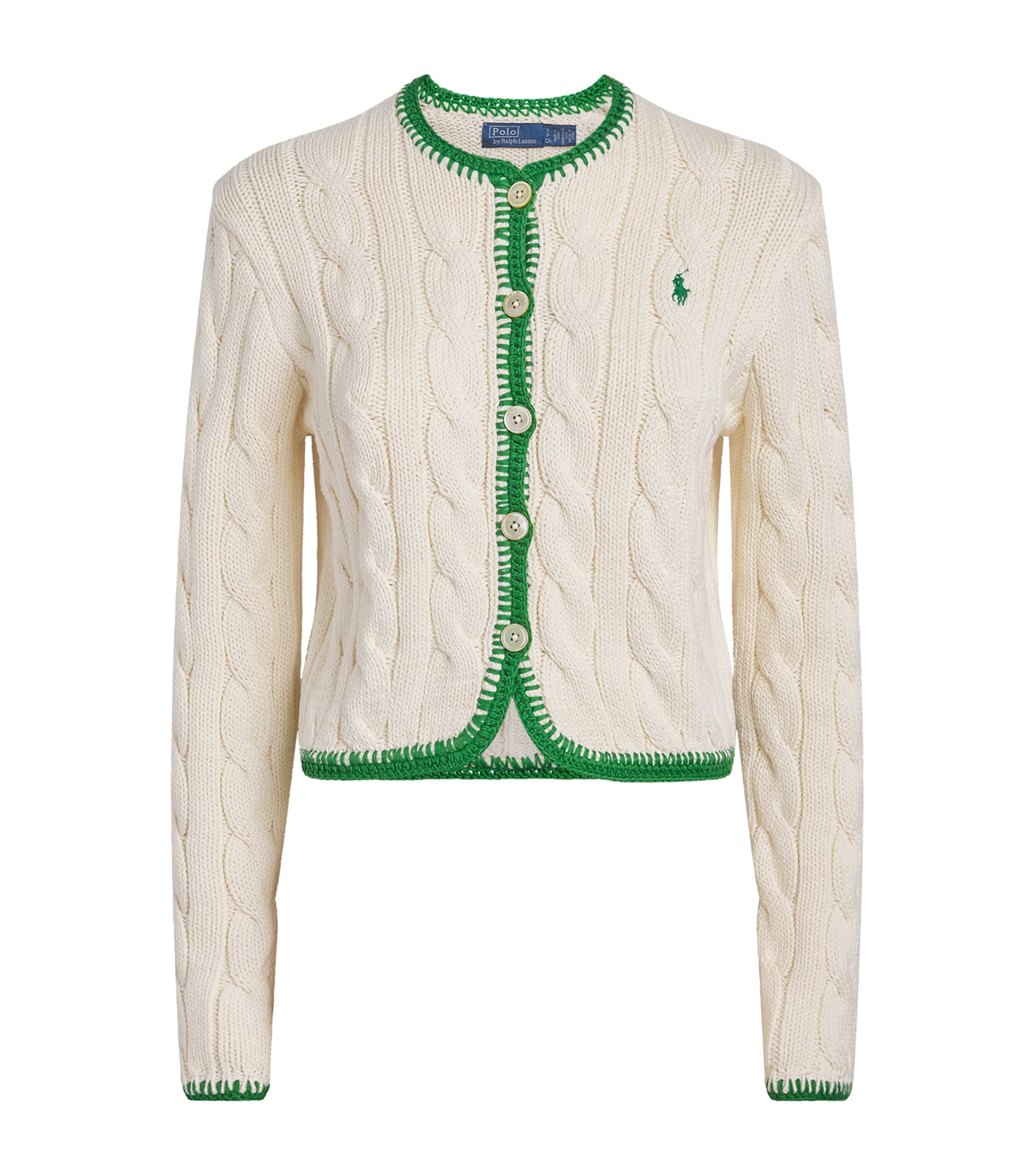 Polo Ralph Lauren Womens Stretch-Cotton Cropped Cardigan Cricket Cream