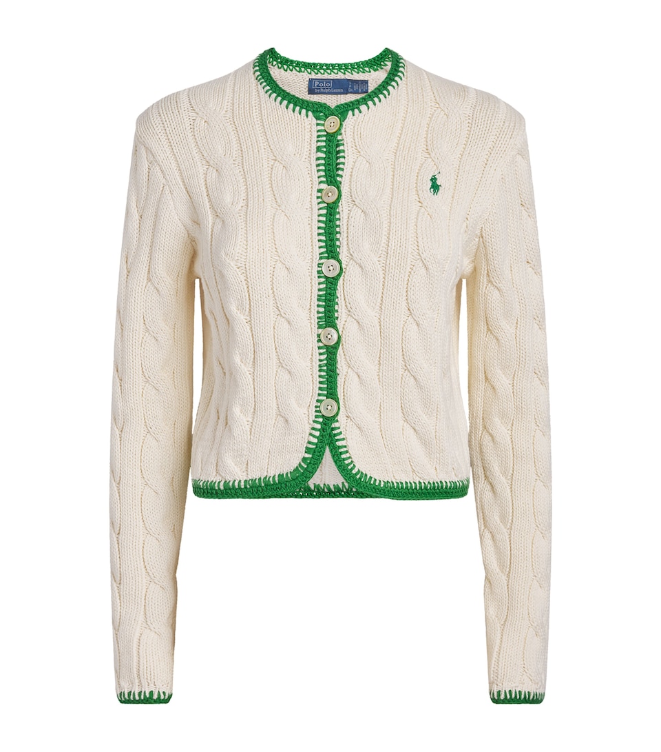 Polo Ralph Lauren Womens Stretch-Cotton Cropped Cardigan Cricket Cream
