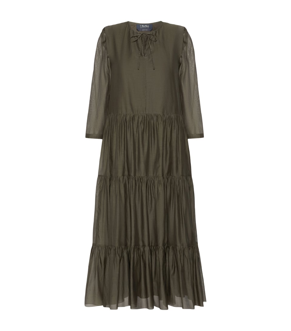 Max Mara Womens Cotton-Silk Voile Maxi Dress Kaki