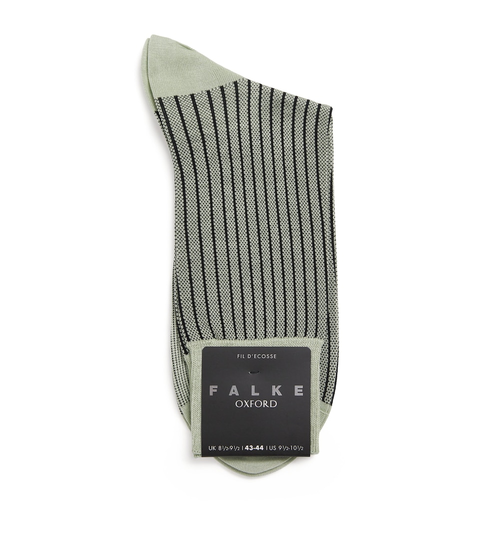 Falke Mens Cotton-Blend Oxford Stripe Socks Pale Olive