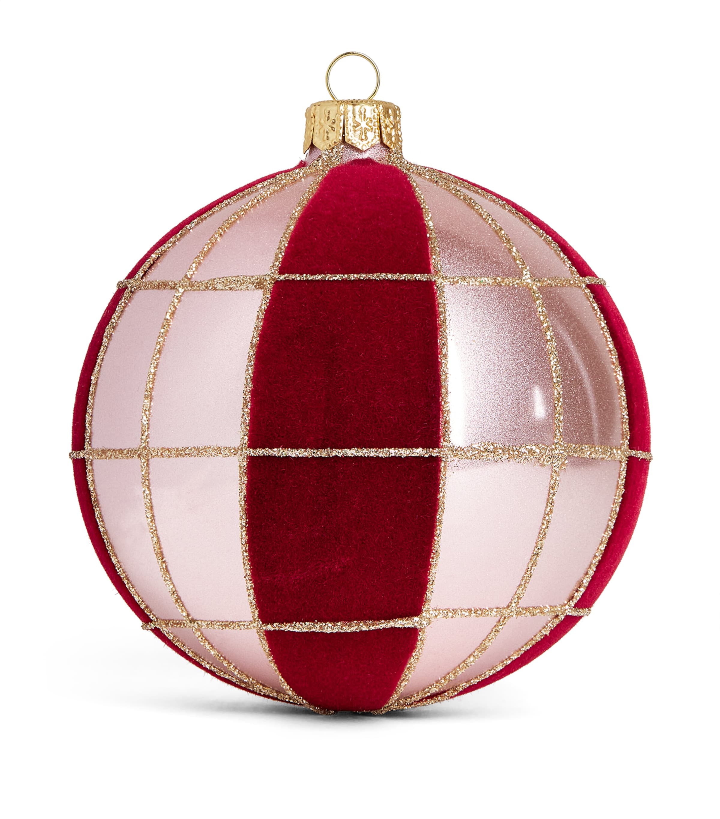 Harrods Glitter Tartan Bauble Pink Metallic Effect