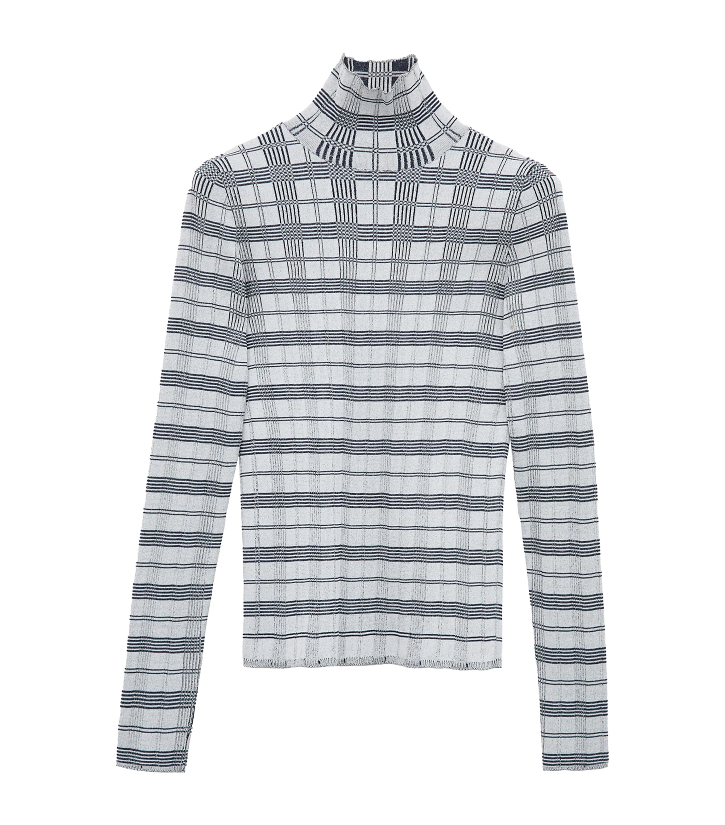 LOEWE Womens Check Jacquard High-Neck Top White/navy