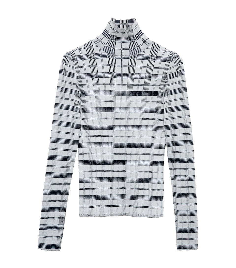 LOEWE Womens Check Jacquard High-Neck Top White/navy