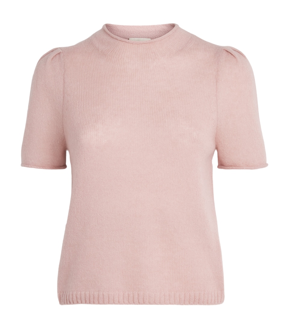 ME+EM Womens Wool-Cashmere-Silk Puff-Sleeve T-Shirt Smoke Pink