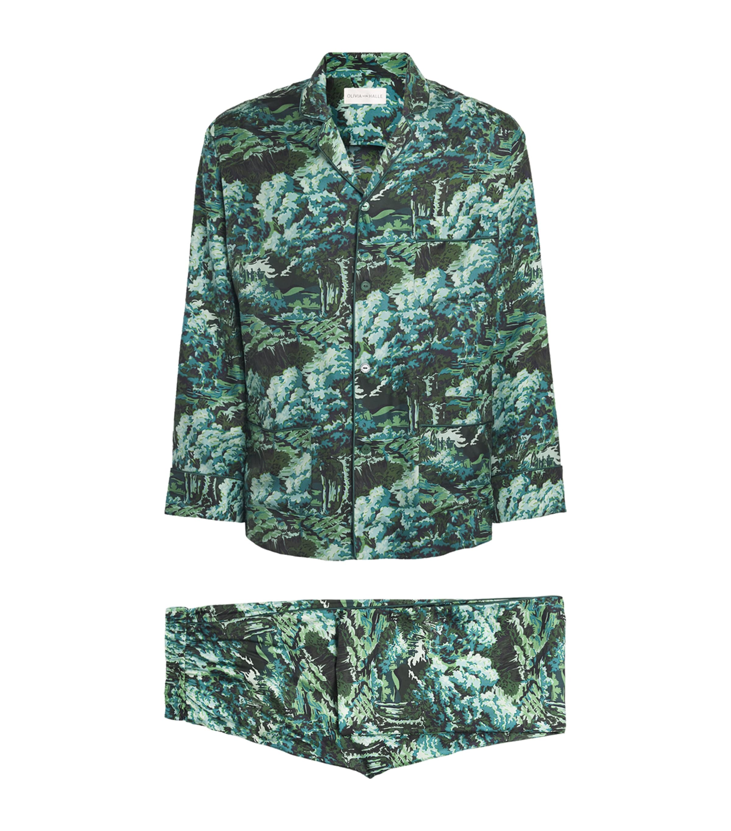 Olivia von Halle Mens Silk Twill Forest Laurent Pyjama Set Linden