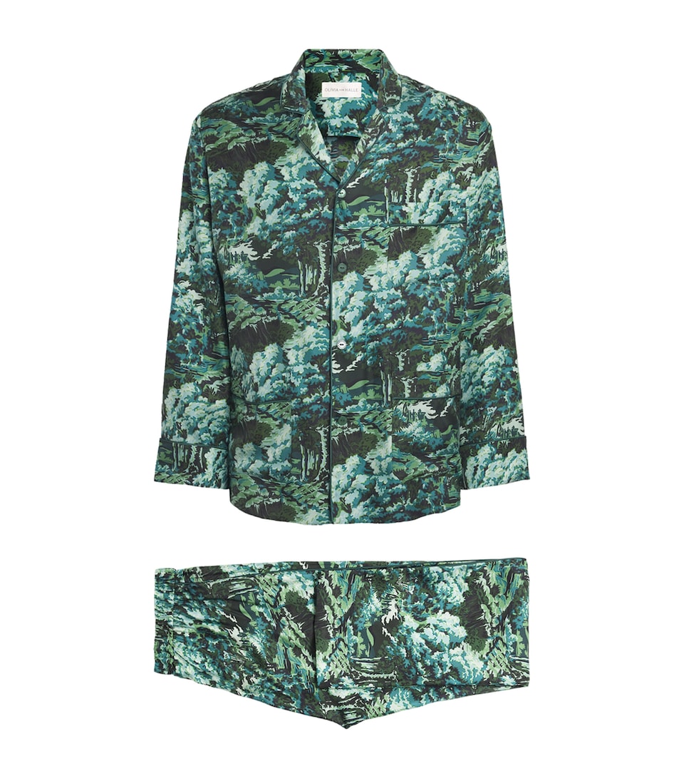 Olivia von Halle Mens Silk Twill Forest Laurent Pyjama Set Linden