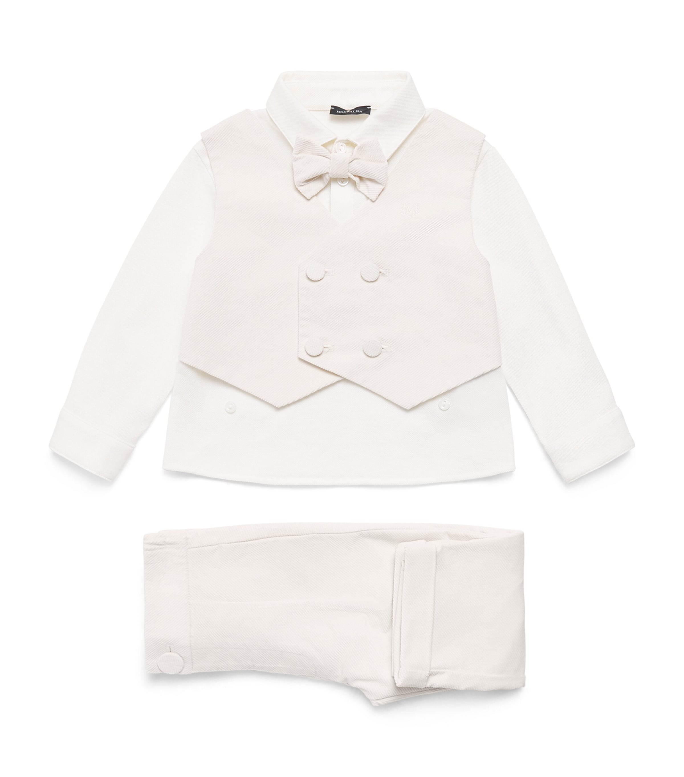 Monnalisa Waistcoat-Overlay 2-Piece Suit (6 Months-6 Years) Ecru + Panna