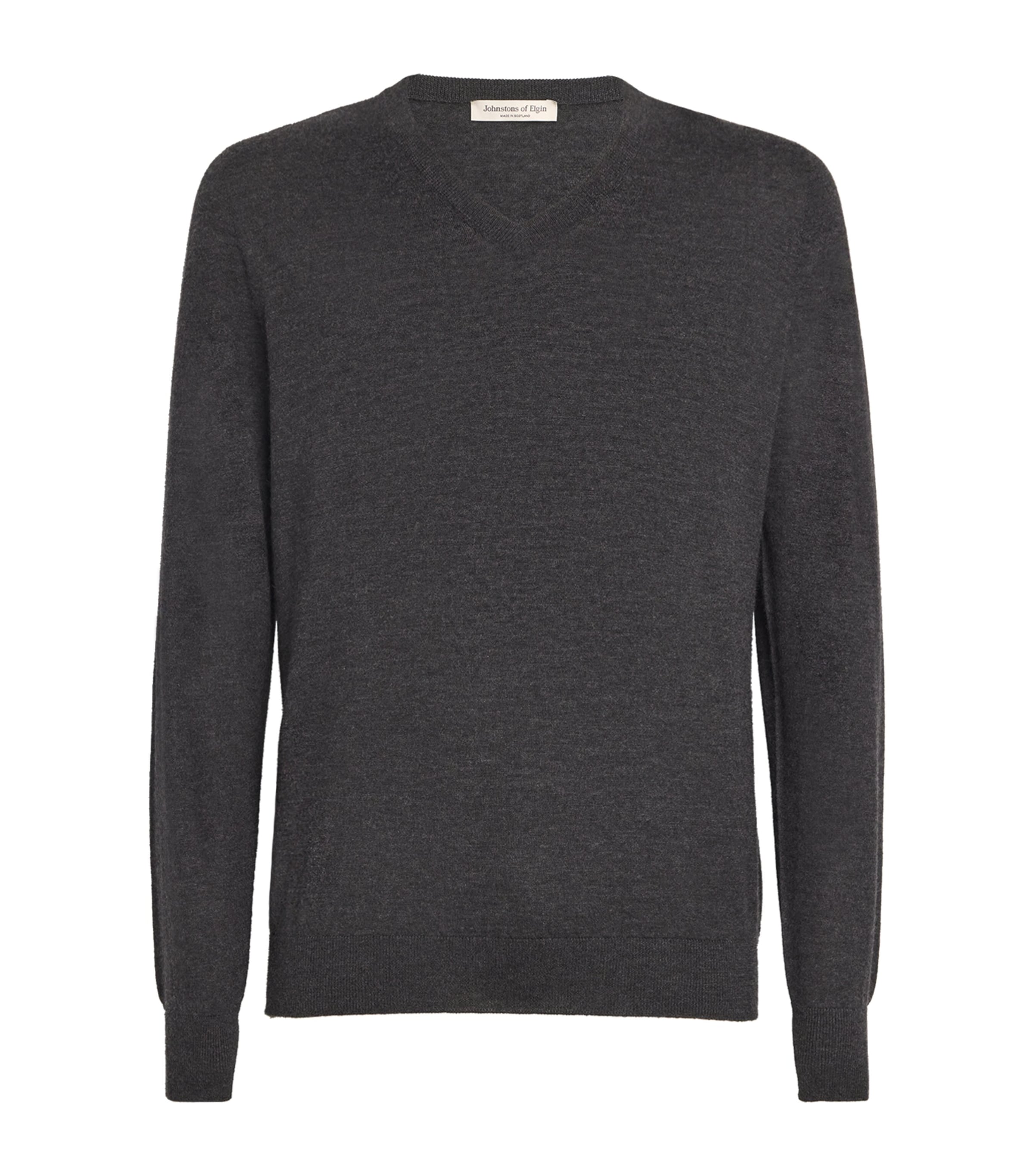 Johnstons Of Elgin Mens Superfine Cashmere V-Neck Sweater Charcoal