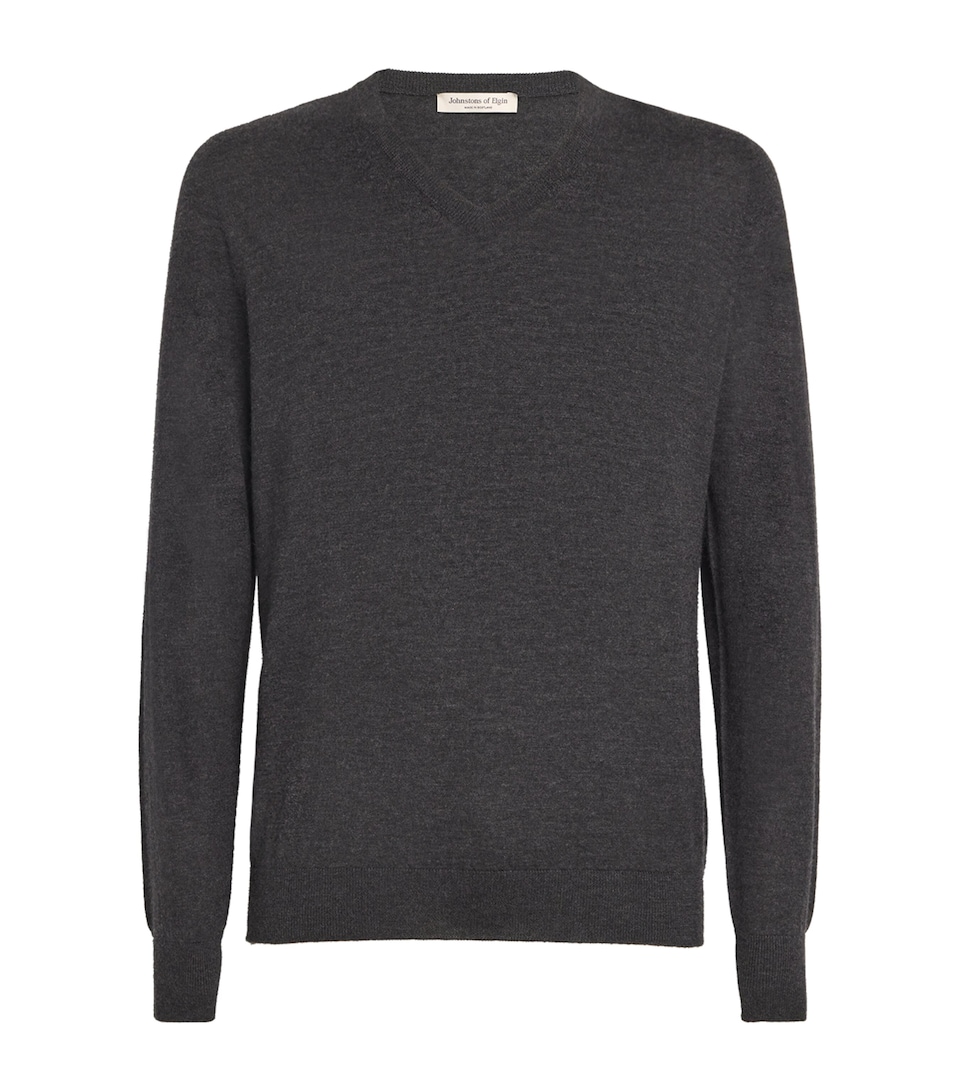 Johnstons Of Elgin Mens Superfine Cashmere V-Neck Sweater Charcoal