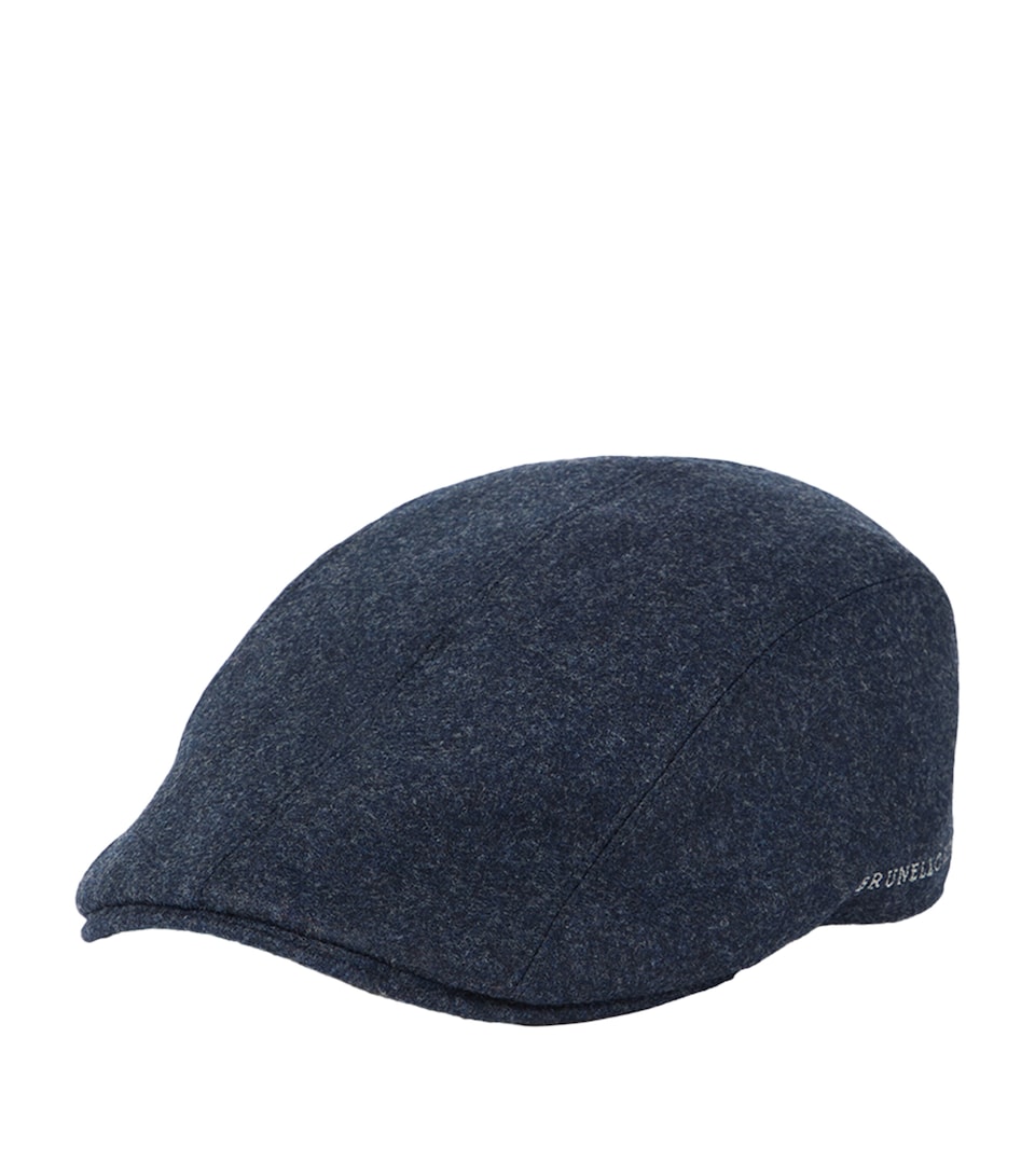 Brunello Cucinelli Virgin Wool Embroidered Flat Cap Black