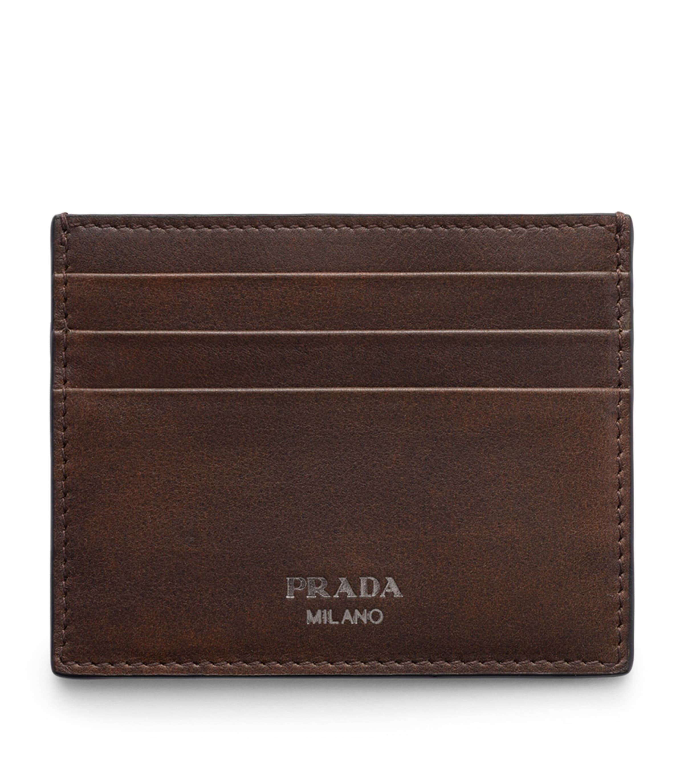 Prada Leather Card Holder Brown