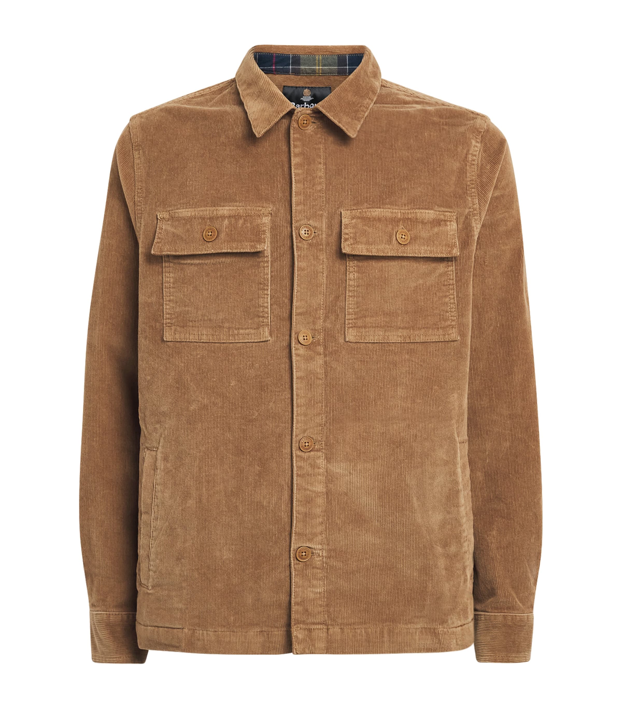 Barbour Mens Corduroy Tartan-Trim Overshirt Sandstone