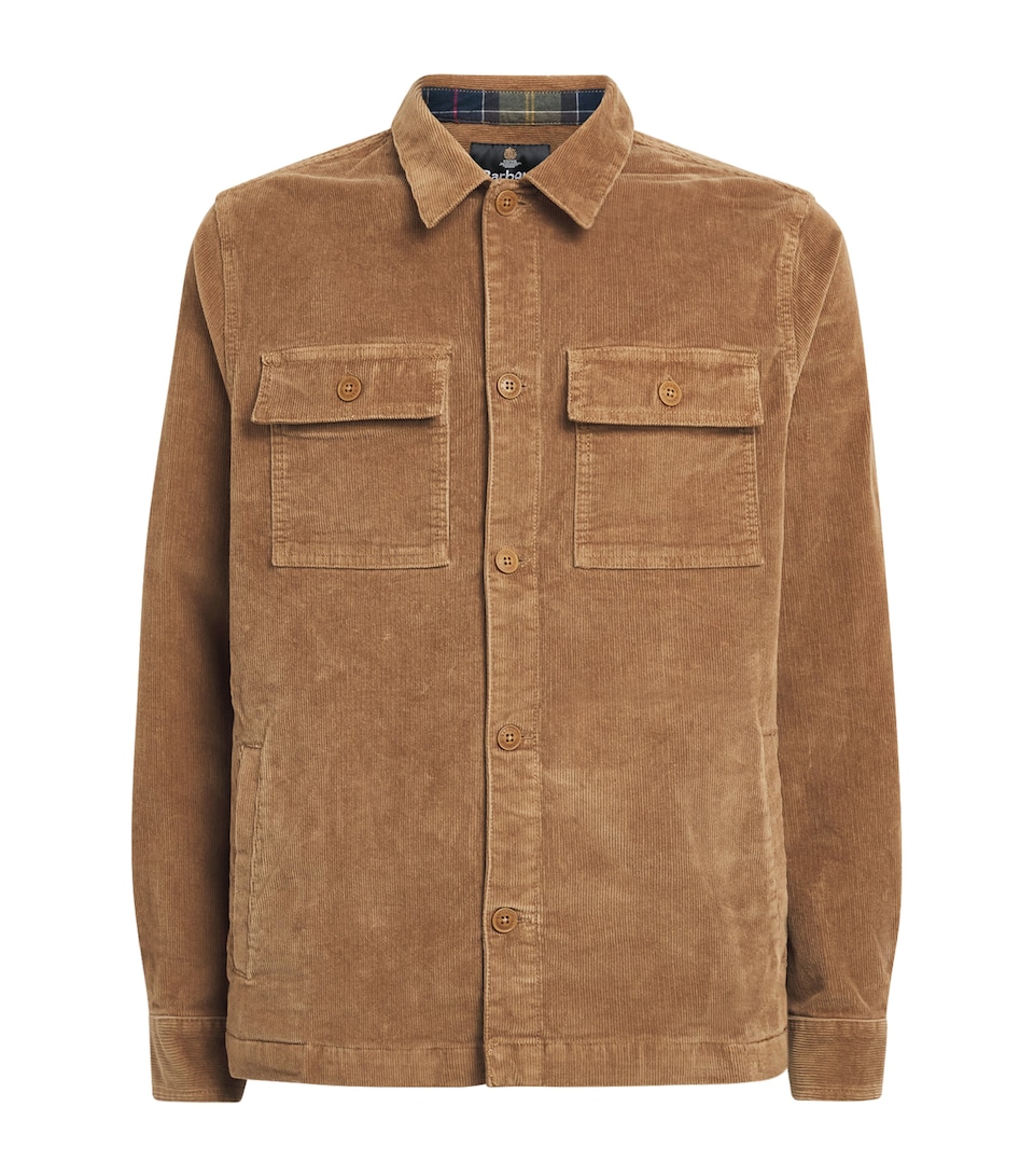 Barbour Mens Corduroy Tartan-Trim Overshirt Sandstone