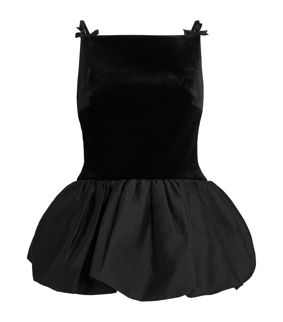 Self-Portrait Womens Velvet Bubble-Hem Top Black