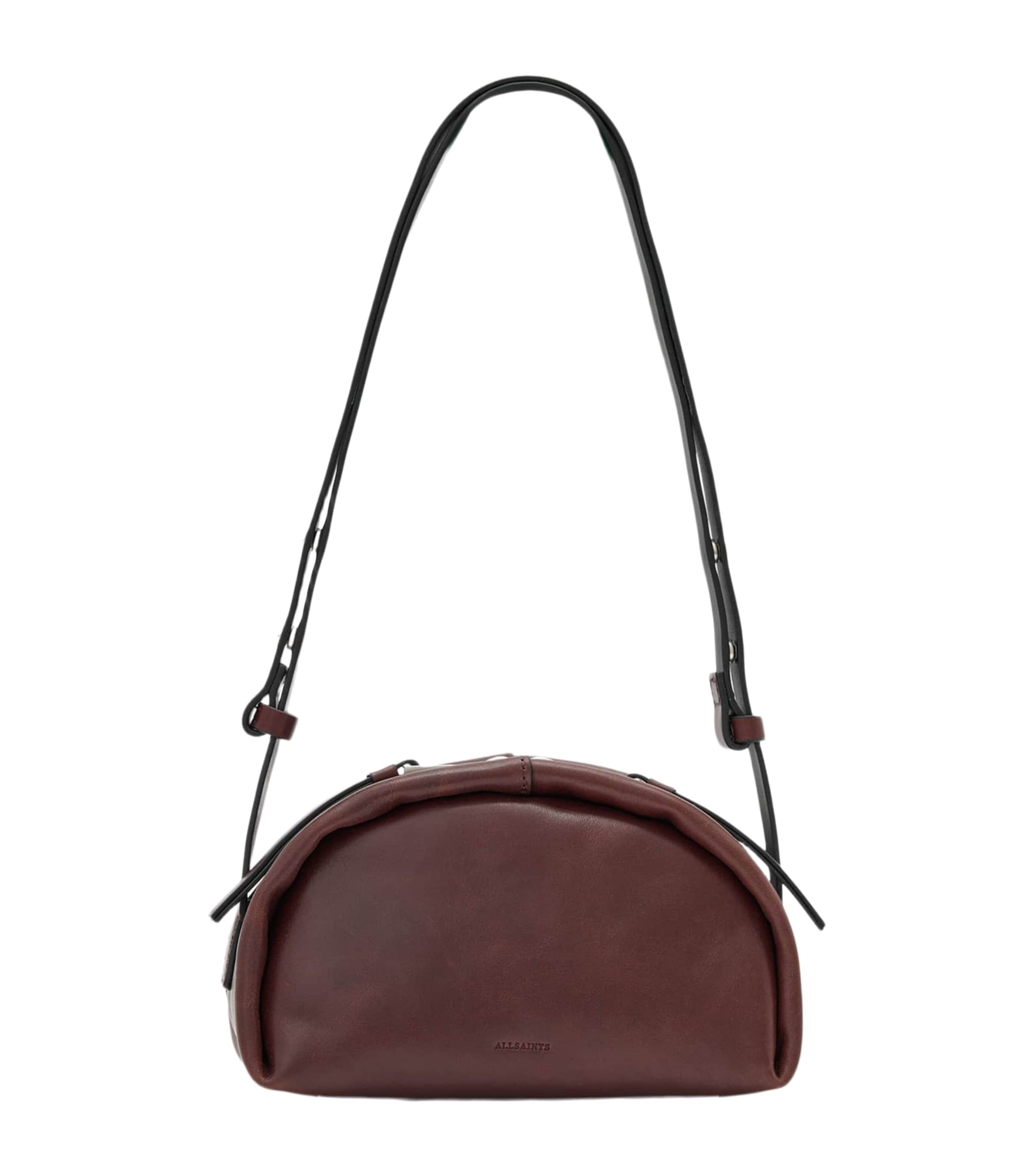 AllSaints Leather Rosalie Arc Cross-Body Bag Burgundy Red