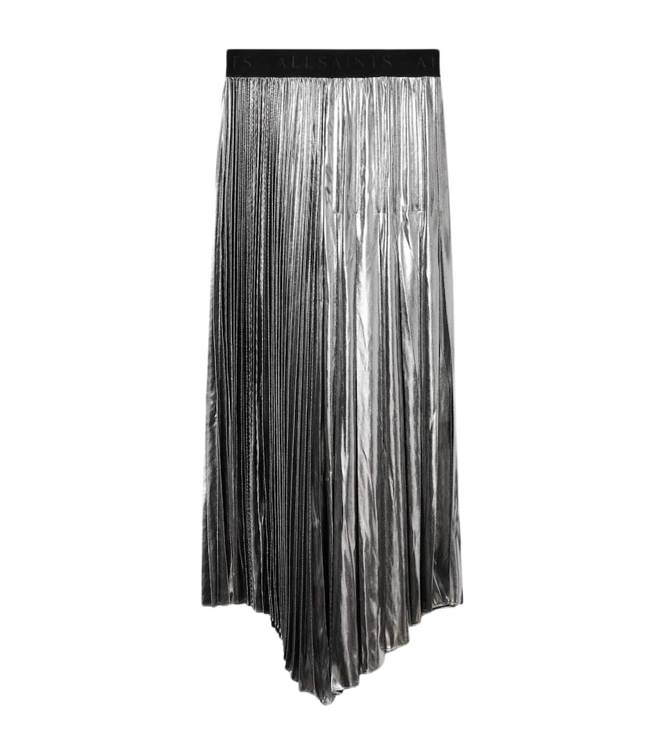 AllSaints Womens Pleated Jax Maxi Skirt Metallic Silver
