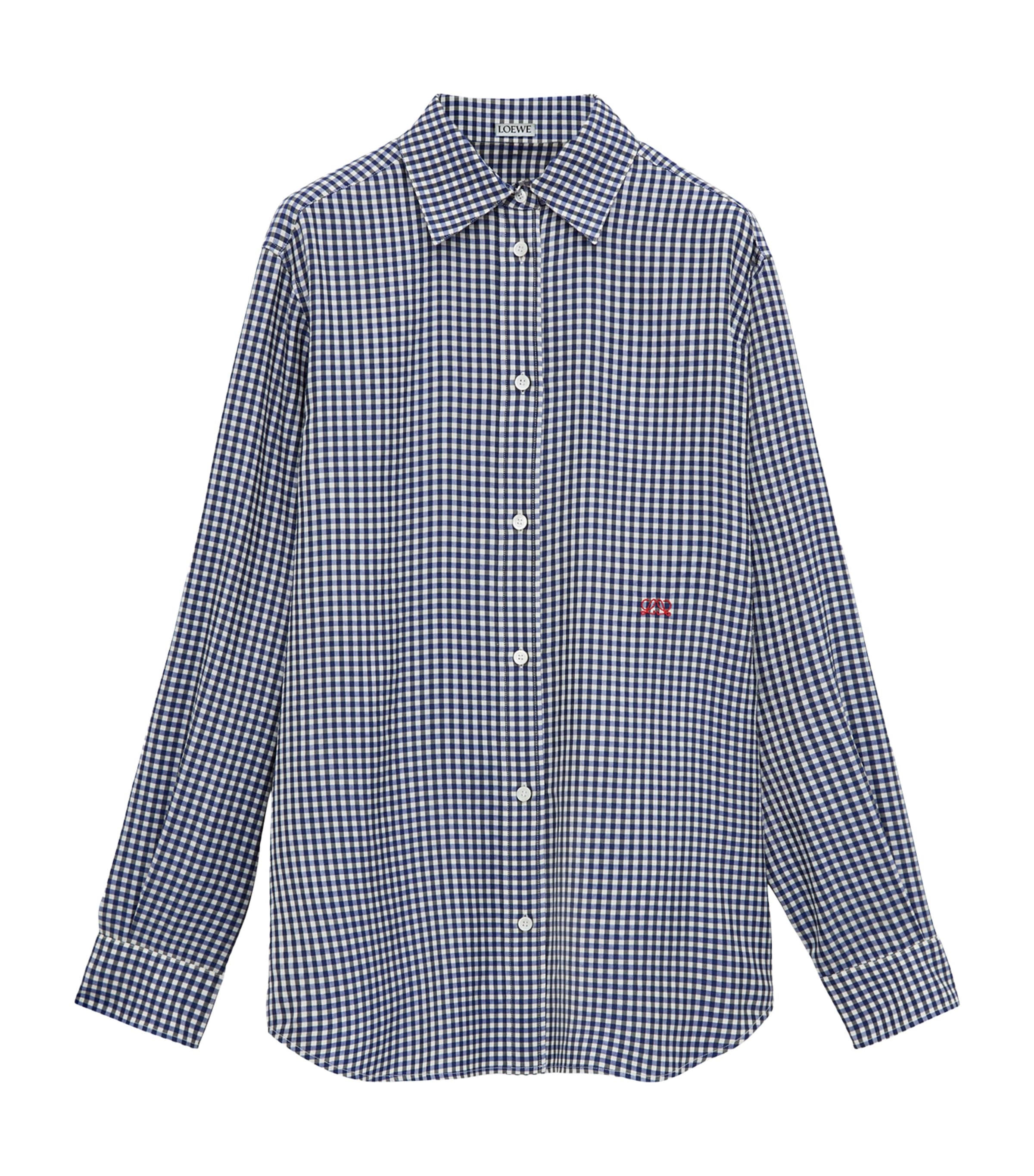 LOEWE Womens Silk-Blend Gingham Shirt Blue/white