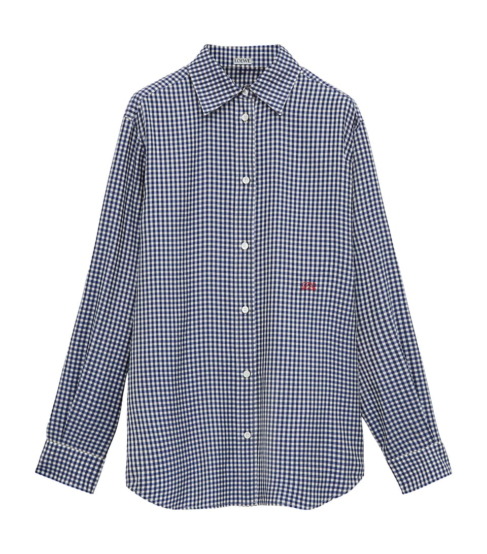 LOEWE Womens Silk-Blend Gingham Shirt Blue/white