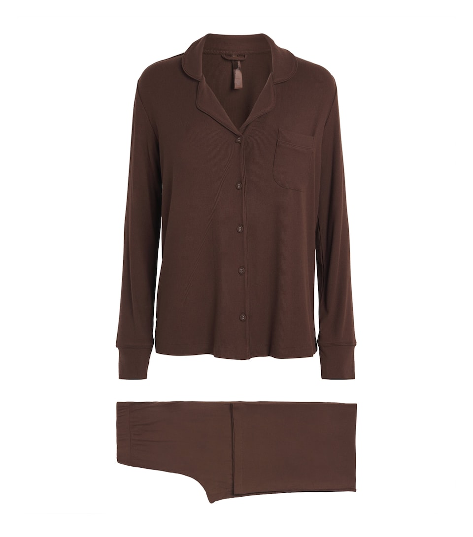 Skims Womens Soft Lounge Ribbed Pyjama Set Cocoa