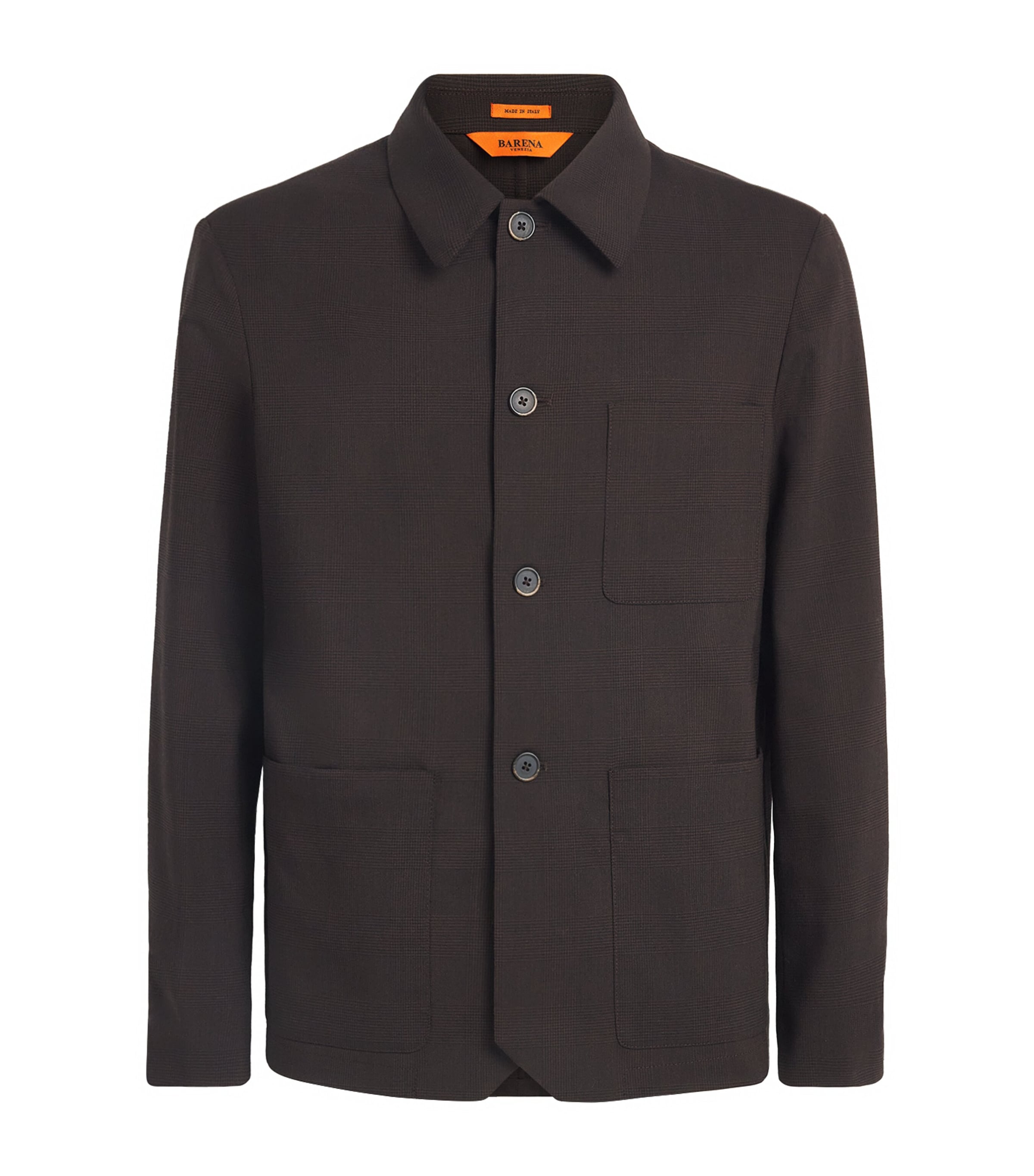 Barena Mens Tropical Virgin Wool Check Overshirt Bruno