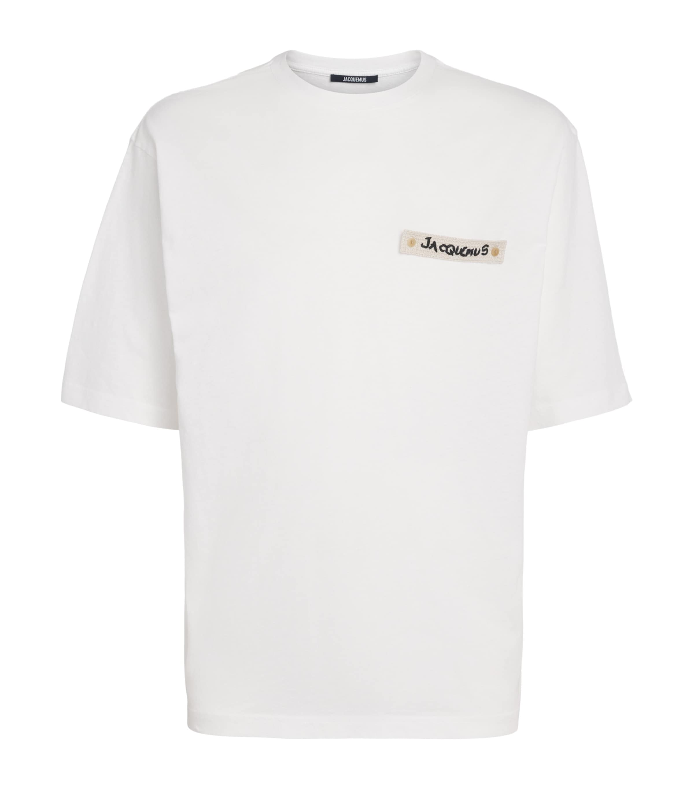 Jacquemus Mens Cotton Crochet Logo T-Shirt Bg Kntd Ptch Wht