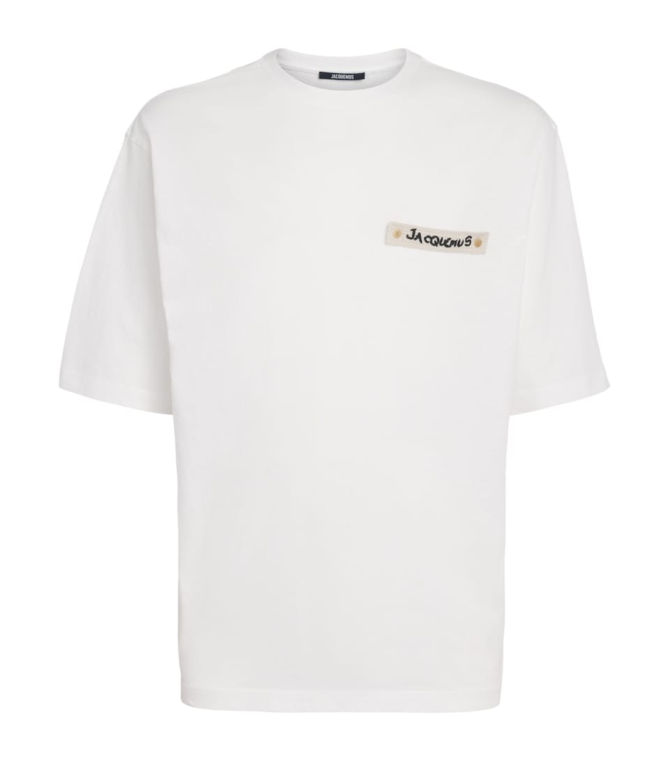 Jacquemus Mens Cotton Crochet Logo T-Shirt Bg Kntd Ptch Wht
