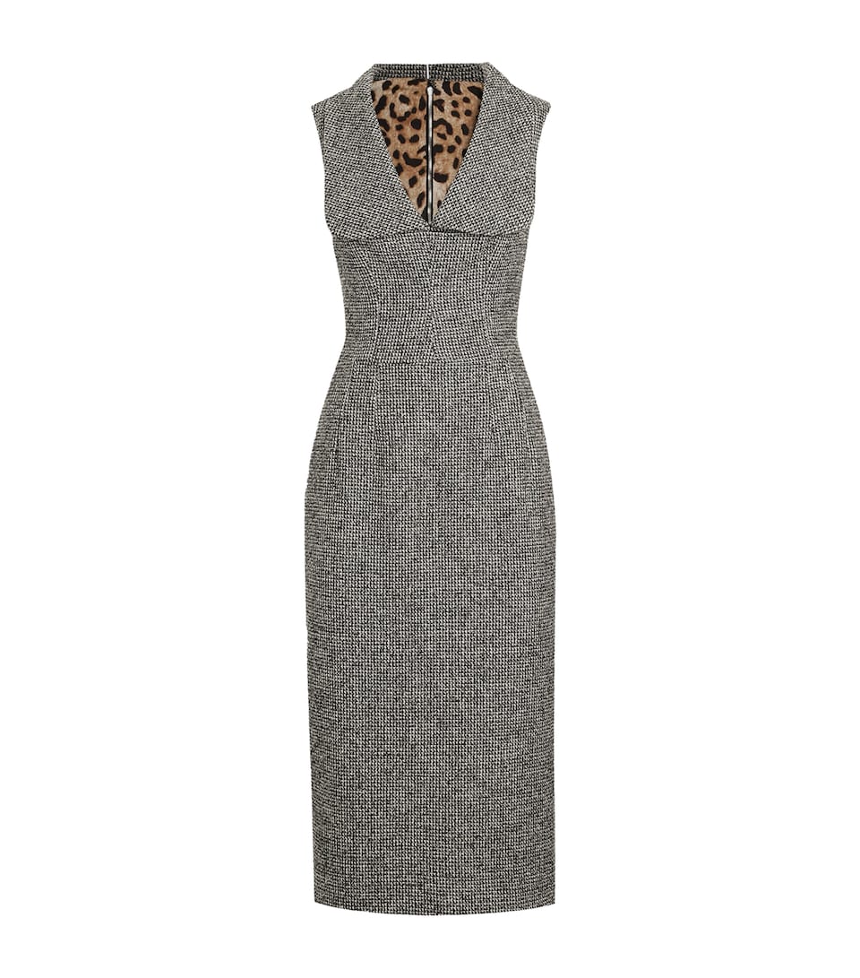 Wool Houndstooth Midi Dress