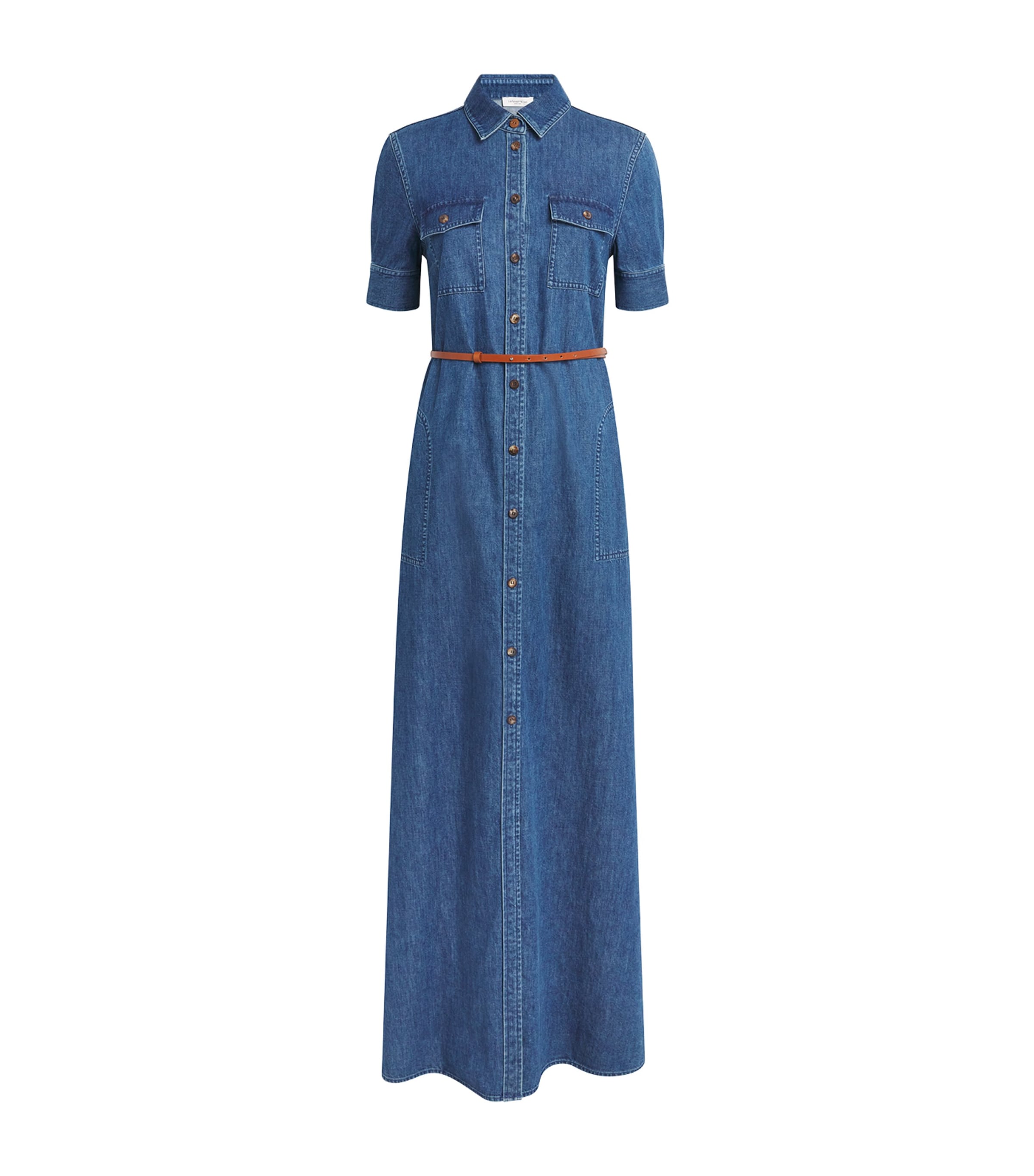 Lafayette 148 Womens Denim Belted Maxi Dress Faded Skyline