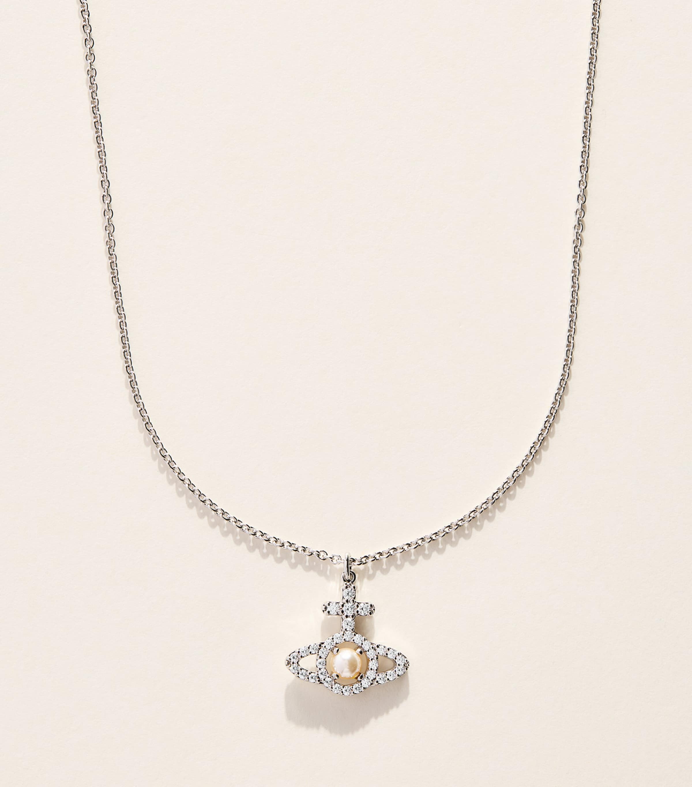 Vivienne Westwood Olympia Pendant Necklace Plat/crmrs Prl/wt Cz