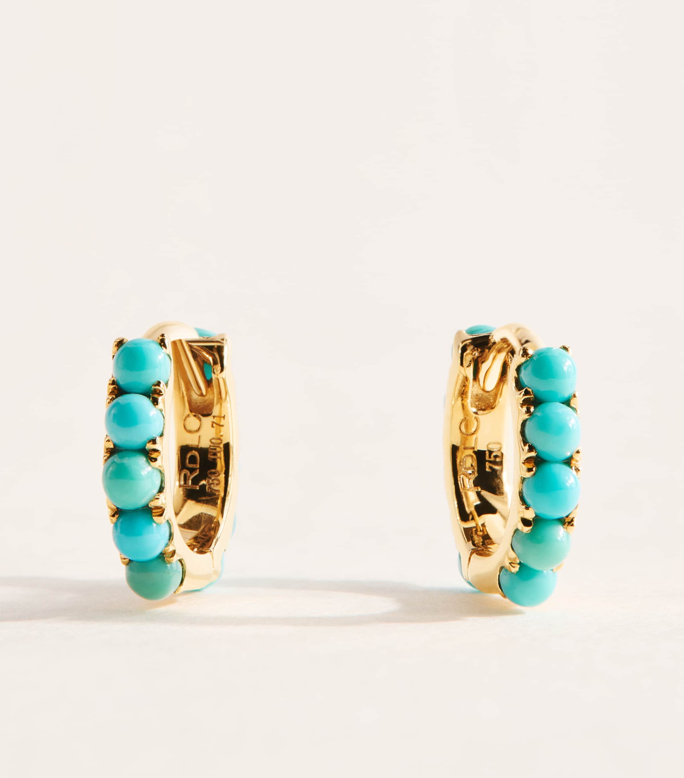Rosa de la Cruz Yellow Gold and Turquoise Mini Hoop Earrings Yellow Gold