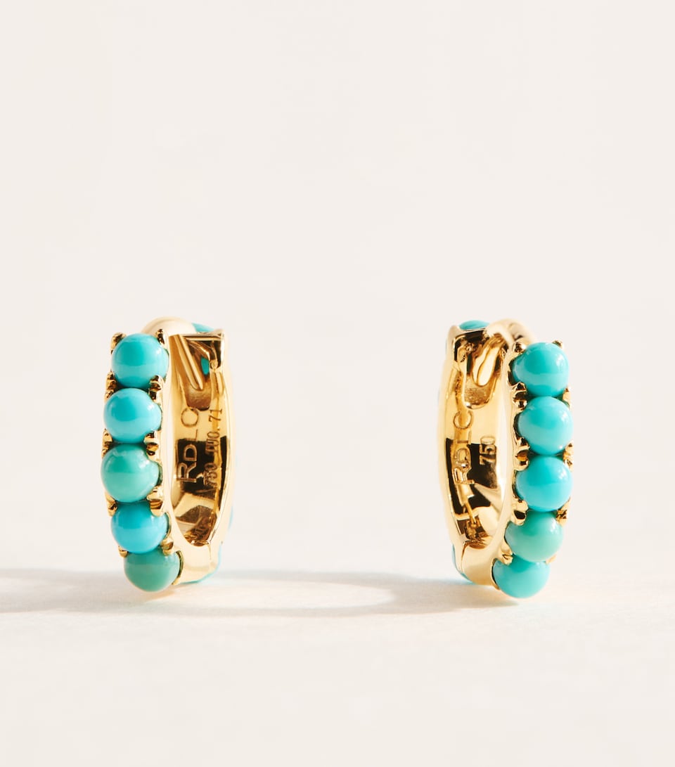 Rosa de la Cruz Yellow Gold and Turquoise Mini Hoop Earrings Yellow Gold