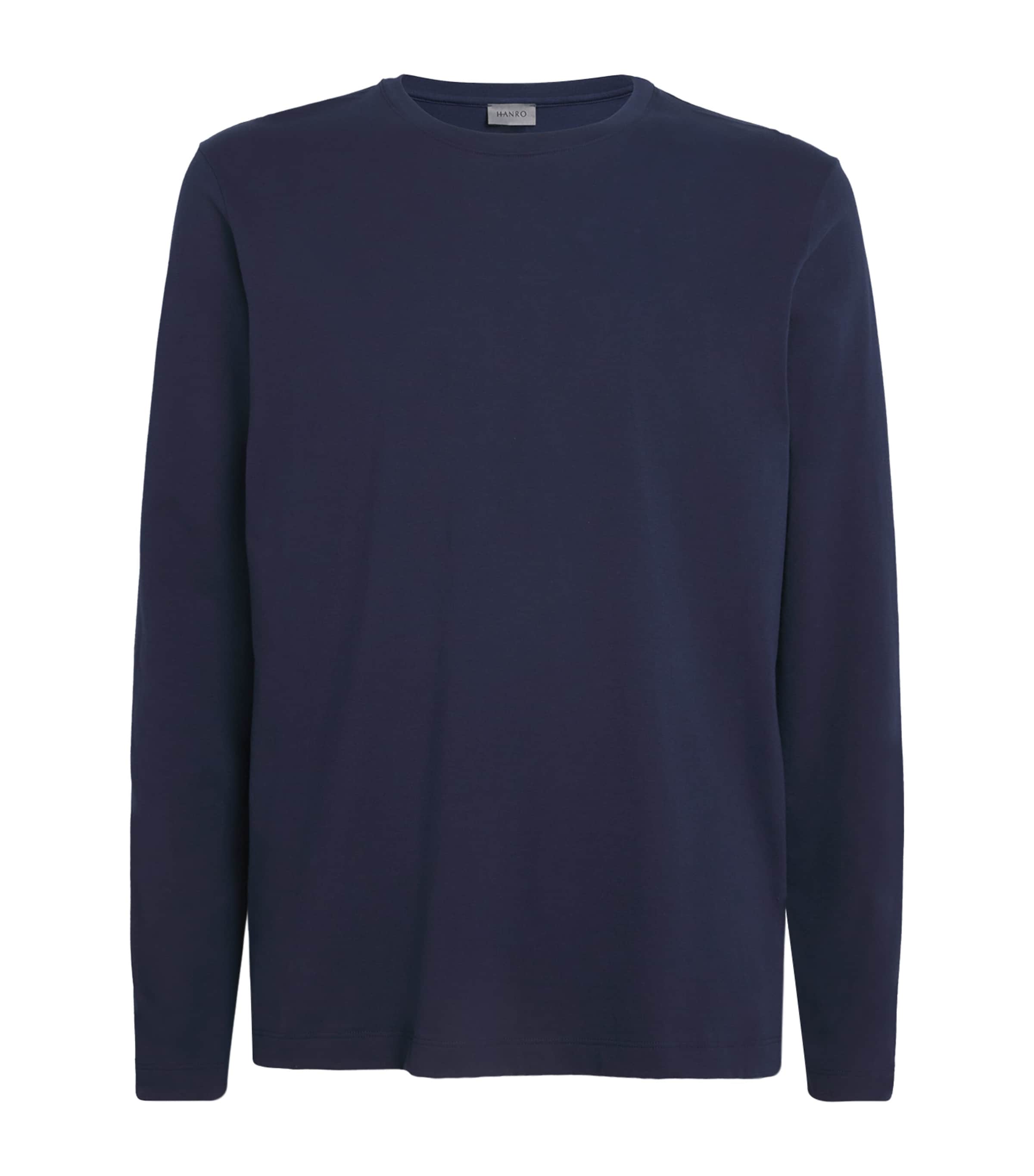 Hanro Mens Cotton Living Long-Sleeve T-Shirt Deep Navy