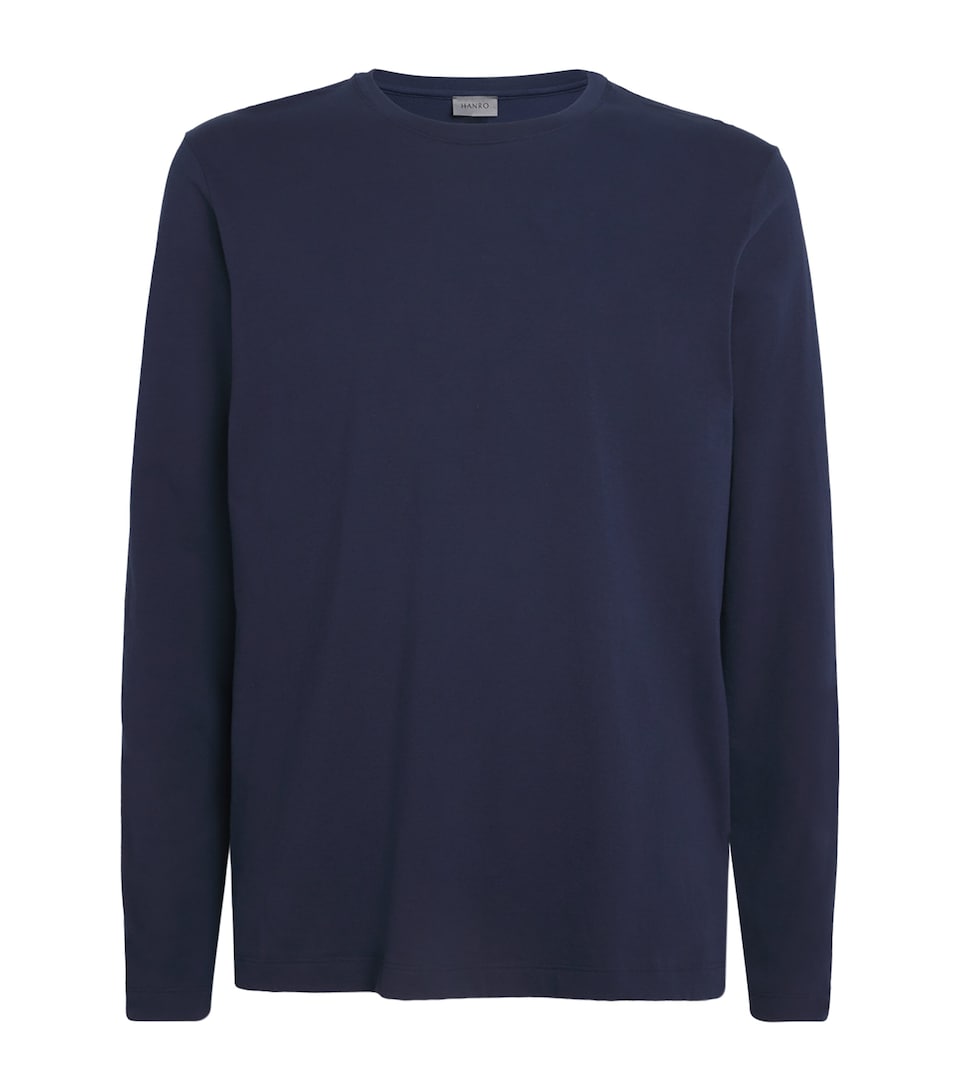 Hanro Mens Cotton Living Long-Sleeve T-Shirt Deep Navy